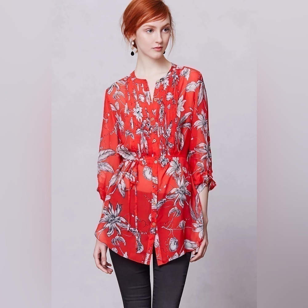 Anthropologie Leifsdottir Silk Cattleya Tunic, Size 4